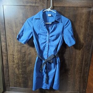 a'gaci Blue Black Buttoned Tie Front Mini Dress